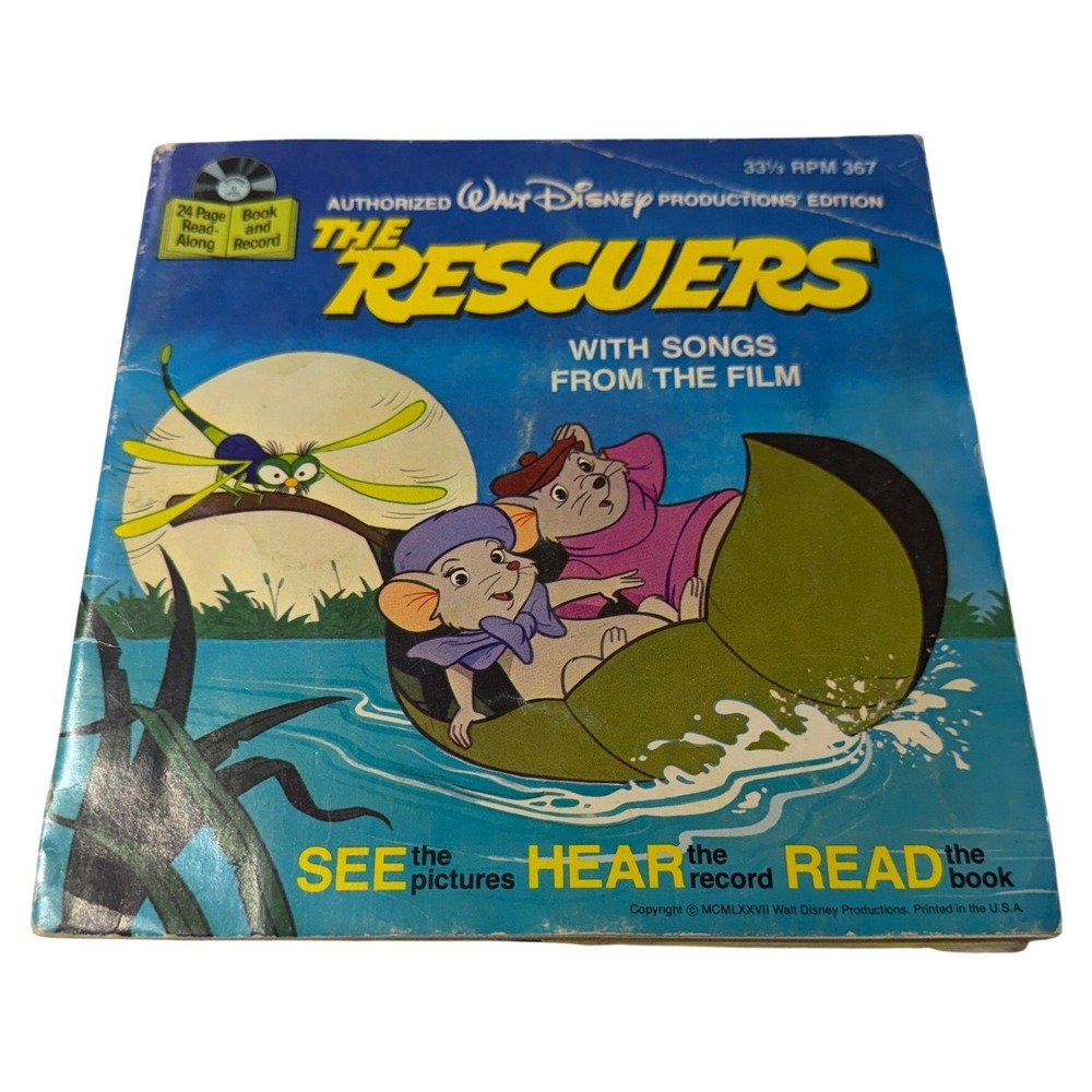 Vintage 1977 Walt Disney The Rescuers Read-Along Book and Record 33 1/3 RPM 367